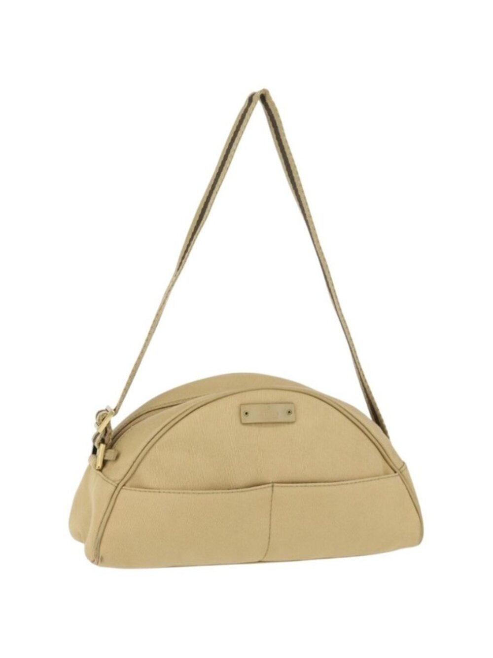 Authentic GUCCI Shoulder Bag Canvas Beige Gold 90781